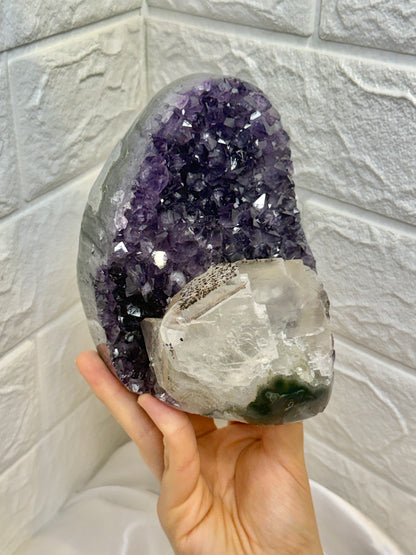 Absolutely stunning deep purple Uruguay amethyst with calcite and goethite D