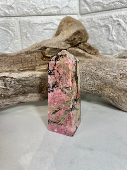 Deep pink rhodonite tower B