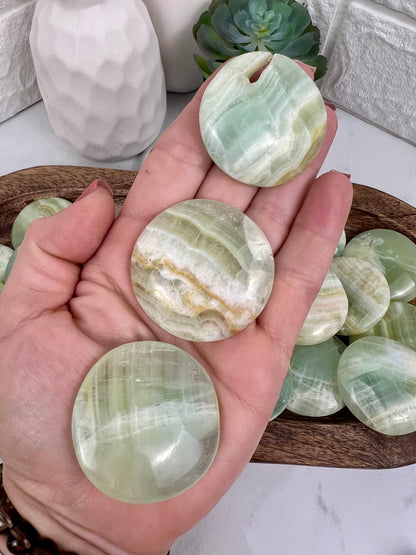 1 pistachio calcite “cookie” flat stone