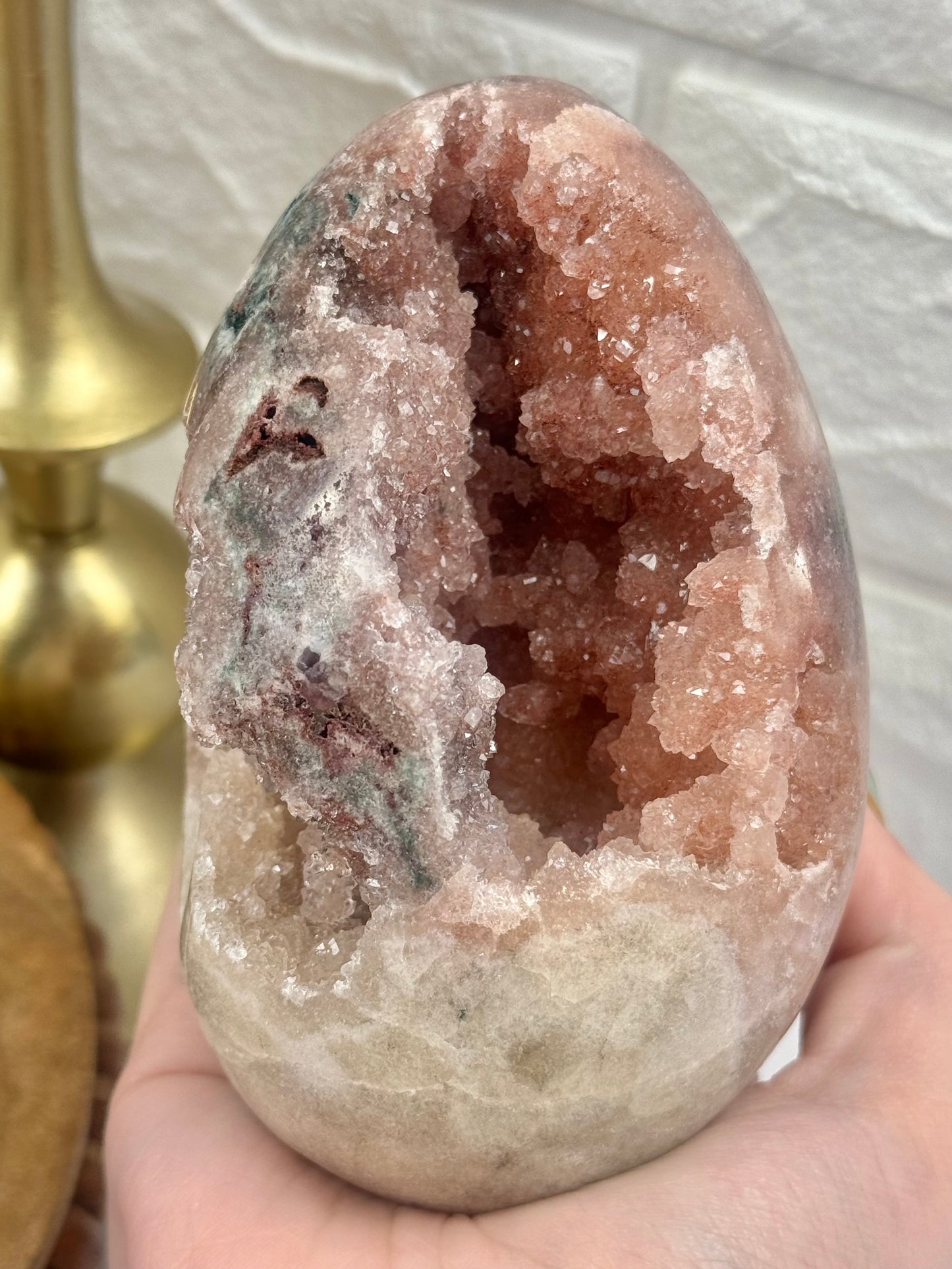 Large druzy pink amethyst egg from Brazil