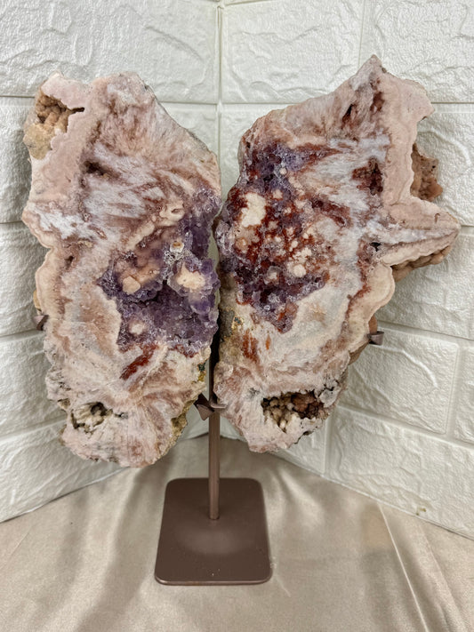 Insane statement pink amethyst wings on rose gold stand from Brazil