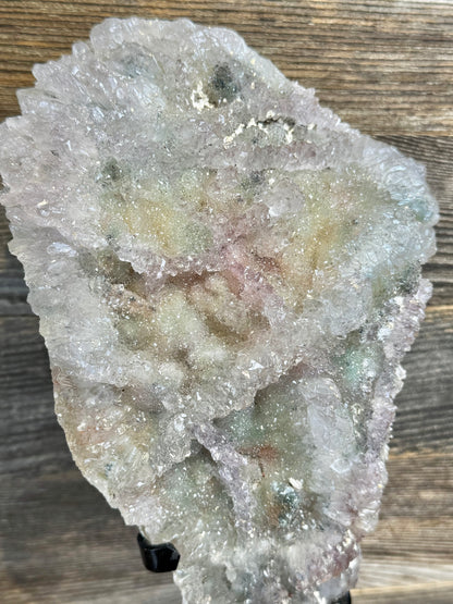 XL Incredible pastel sugar amethyst crust on stand from Brazil