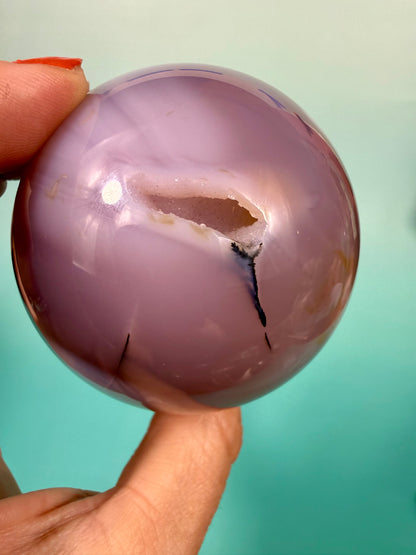 Insane pink jelly agate sphere U (heated color)