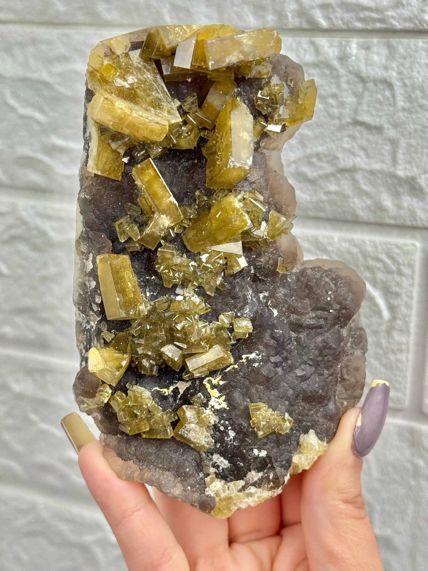 You pick! Incredible yellow barite on purple fluorite from China