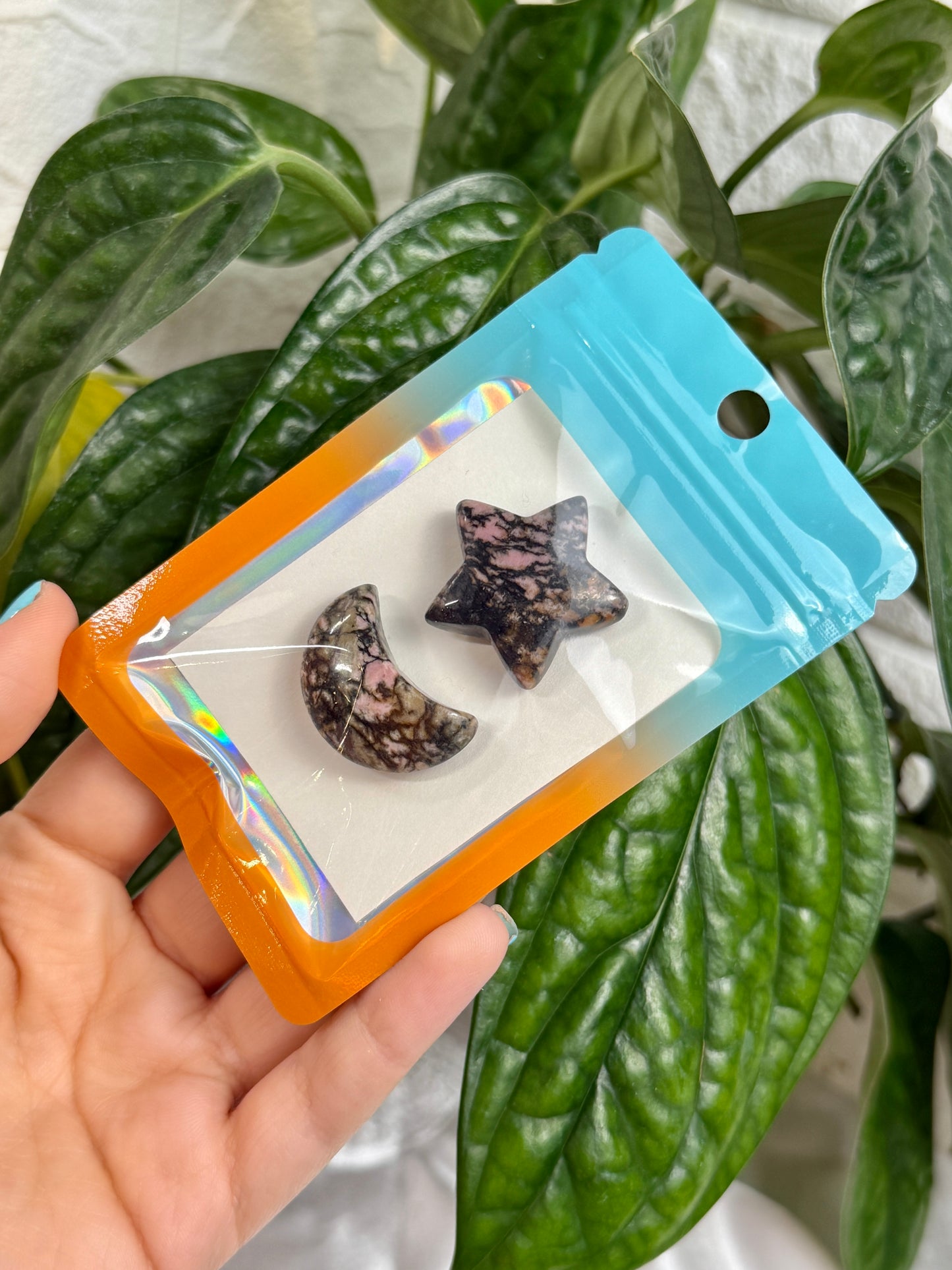 1 auramoon rhodonite moon and star pack