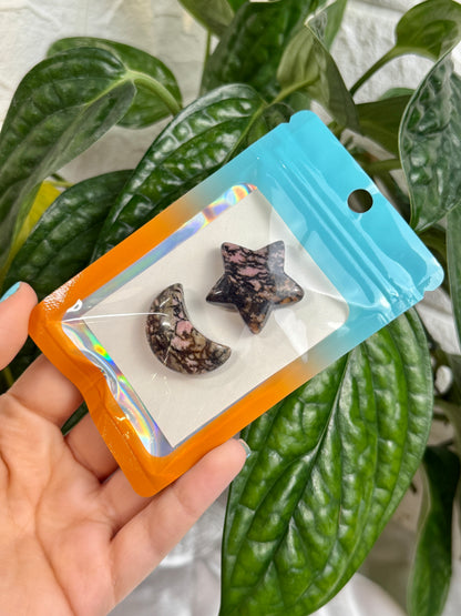 1 auramoon rhodonite moon and star pack