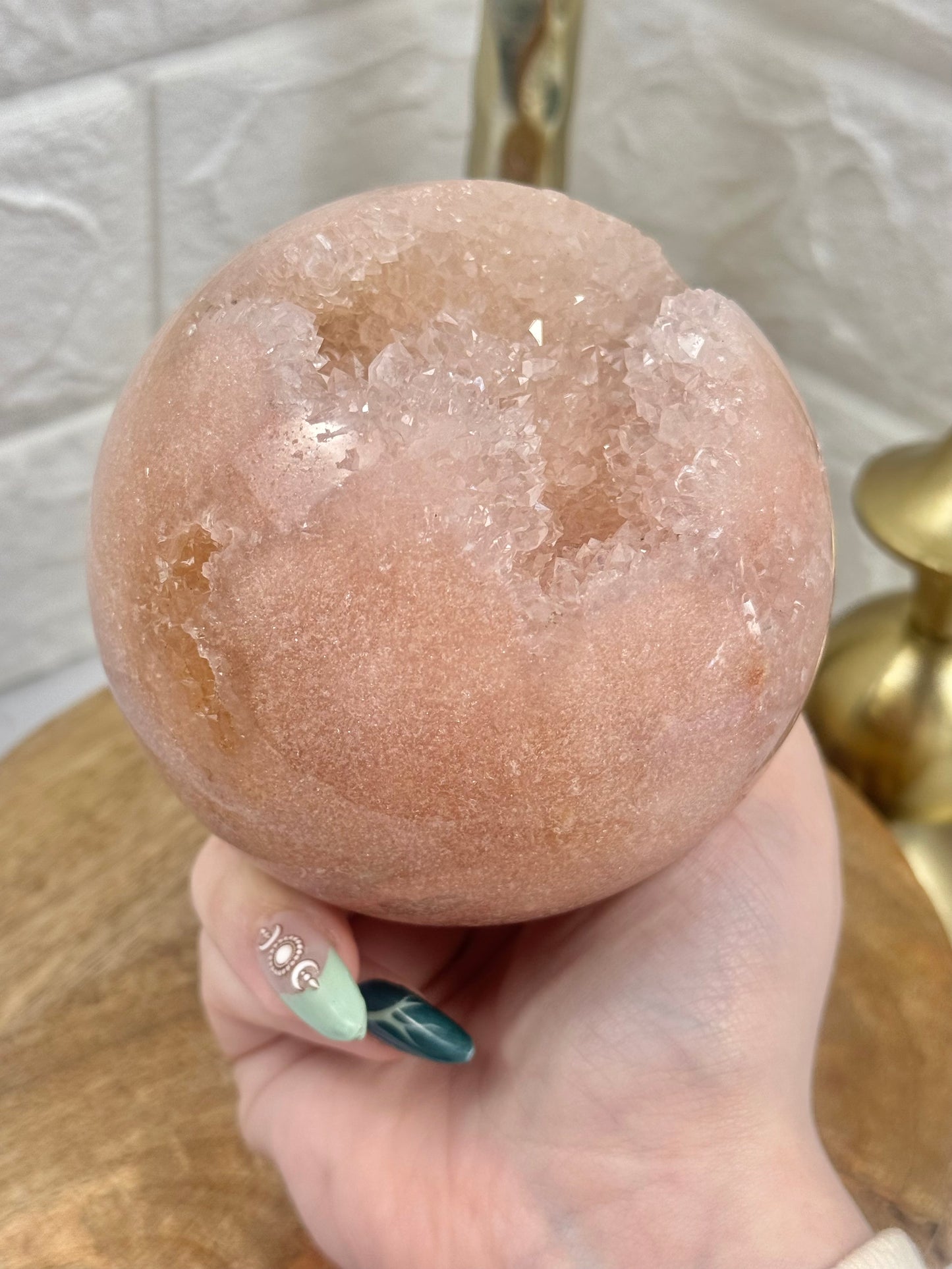 Stunning peachy pink amethyst sphere from Brazil