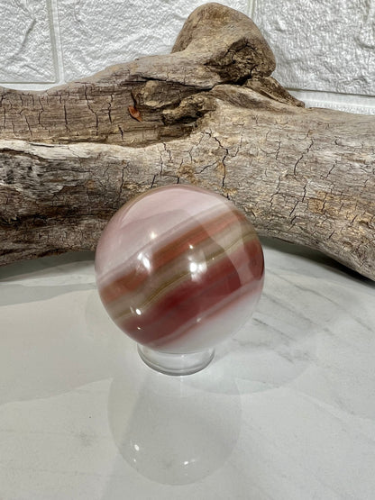 Beautiful banded pink calcite sphere C