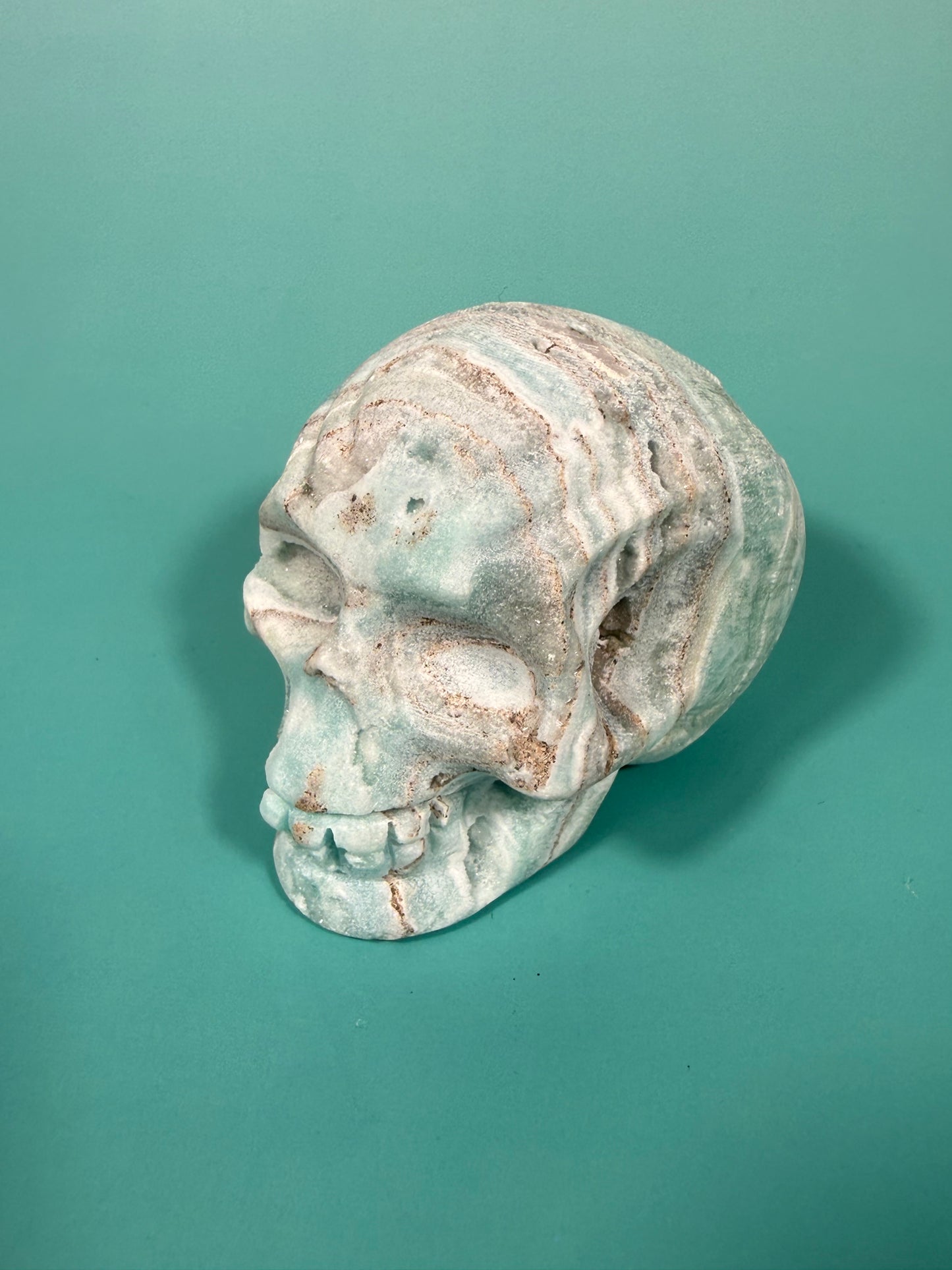 Blue hemimorphite skull