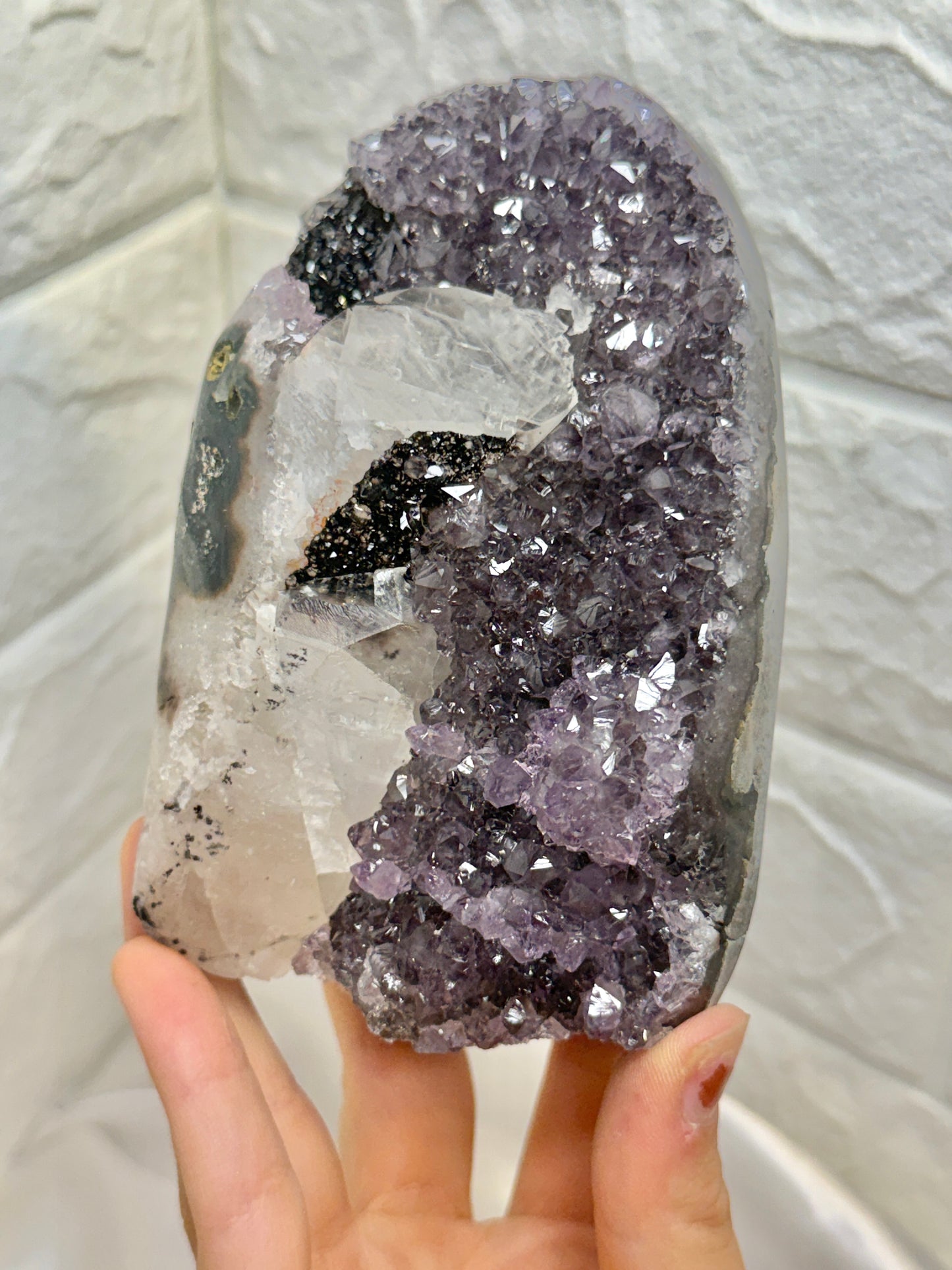 Insane purple Uruguay amethyst with calcite and goethite A