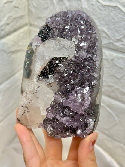 Insane purple Uruguay amethyst with calcite and goethite A