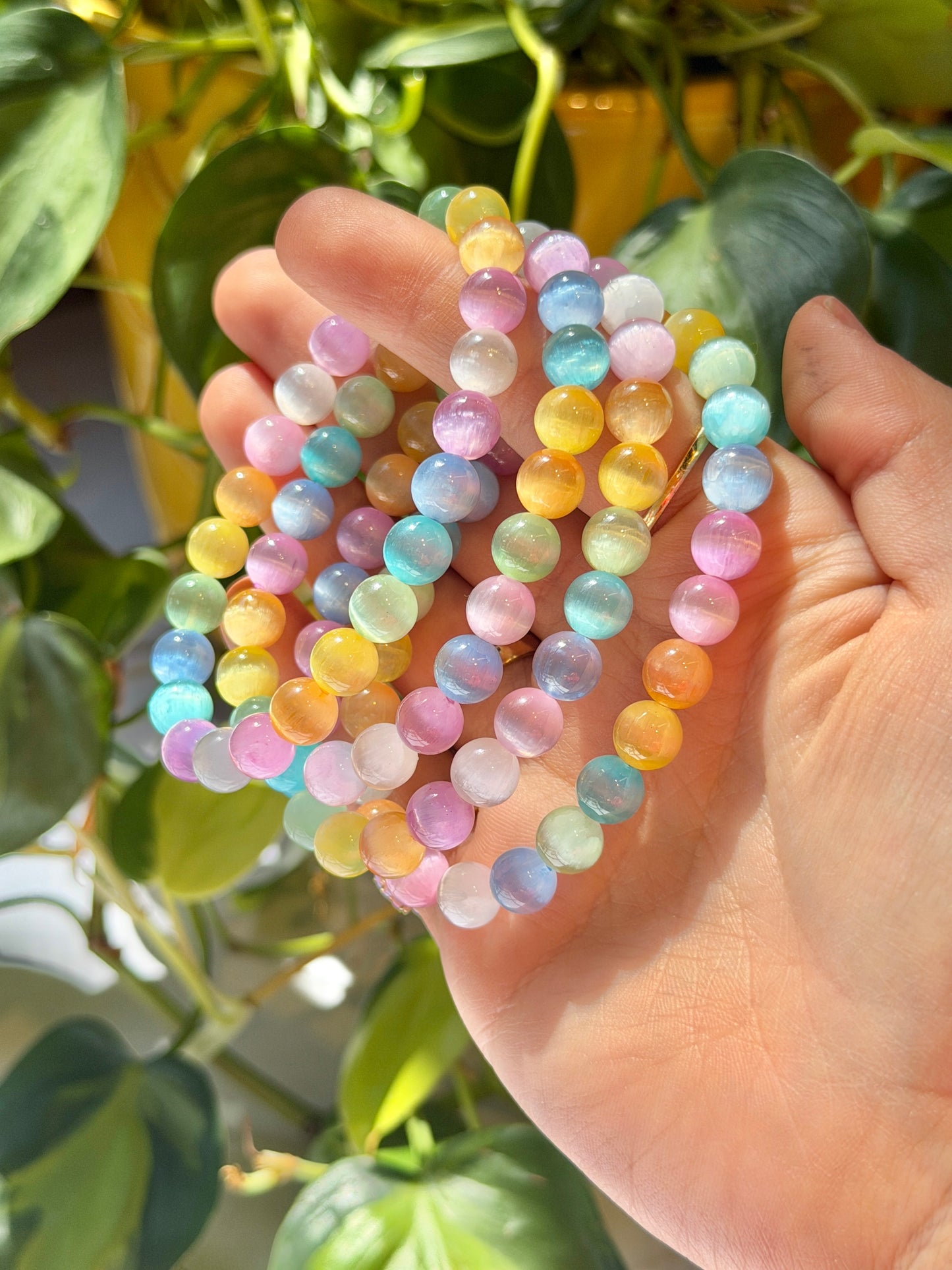 8MM Rainbow dyed satin spar bracelet
