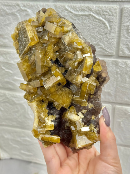 You pick! Incredible yellow barite on purple fluorite from China