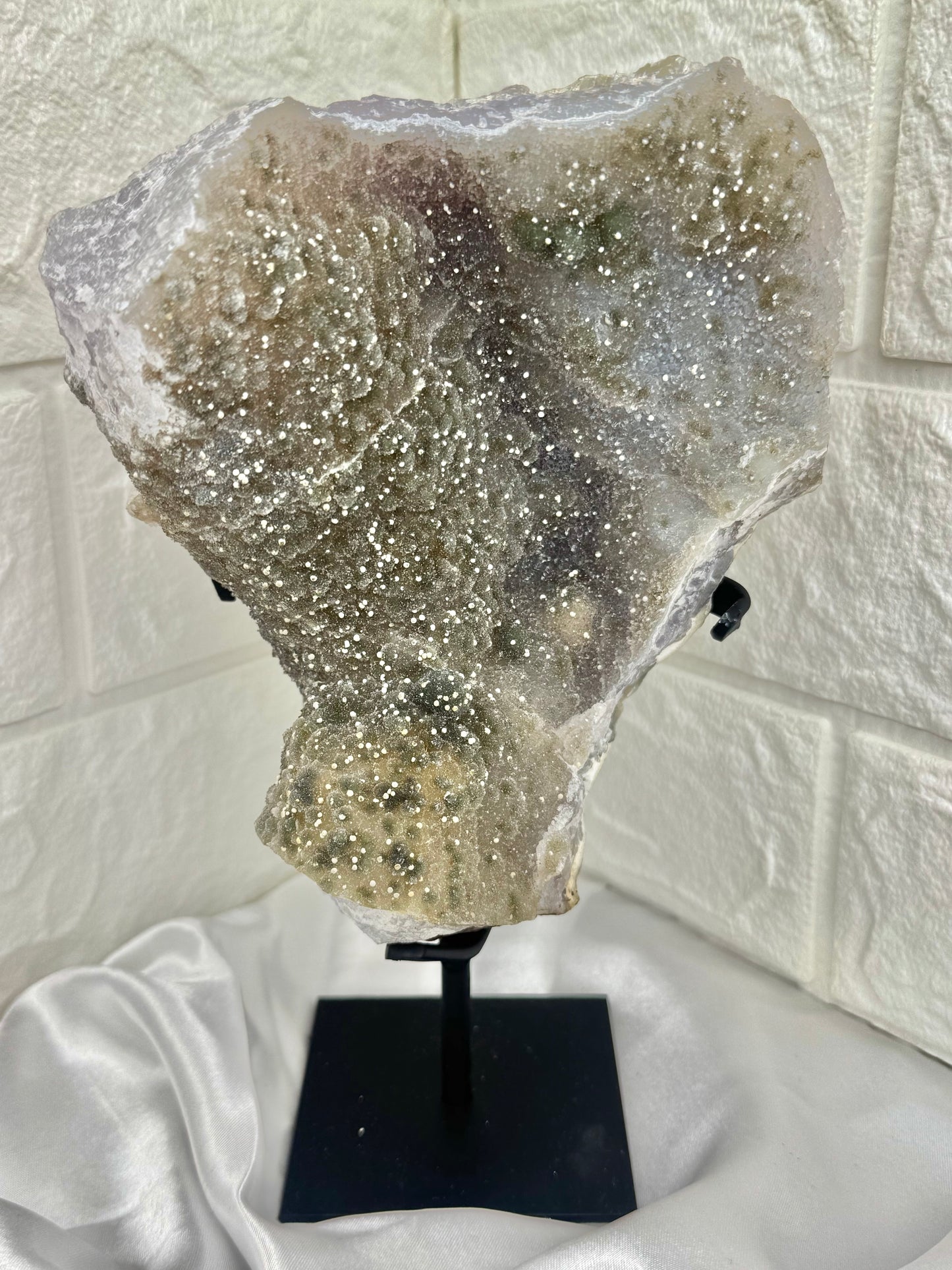 Stunning green and periwinkle amethyst on stand from Brazil