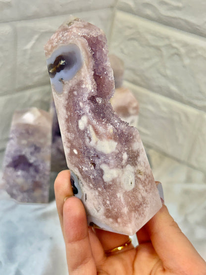 You pick! High grade pink amethyst x flower agate towers from Brazil