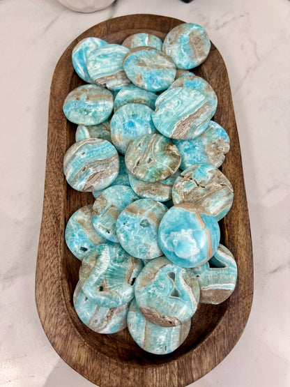 1 blue aragonite “cookie” flat stone