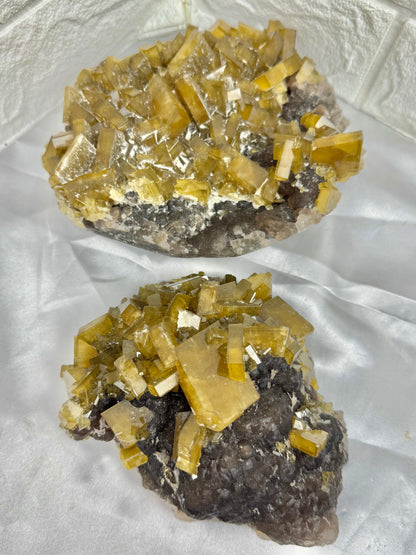 You pick! Incredible yellow barite on purple fluorite from China