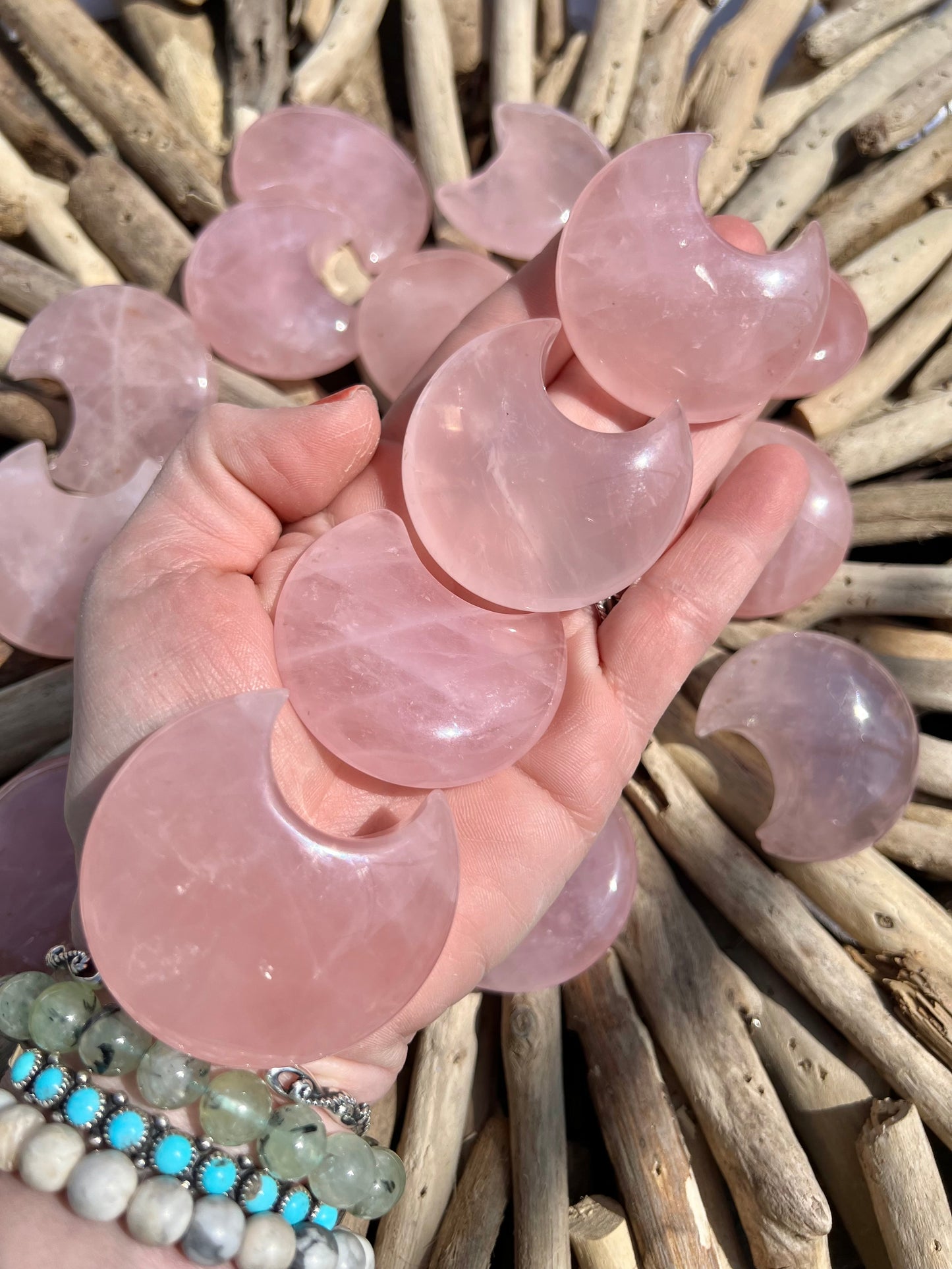 1 gemmy rose quartz moon