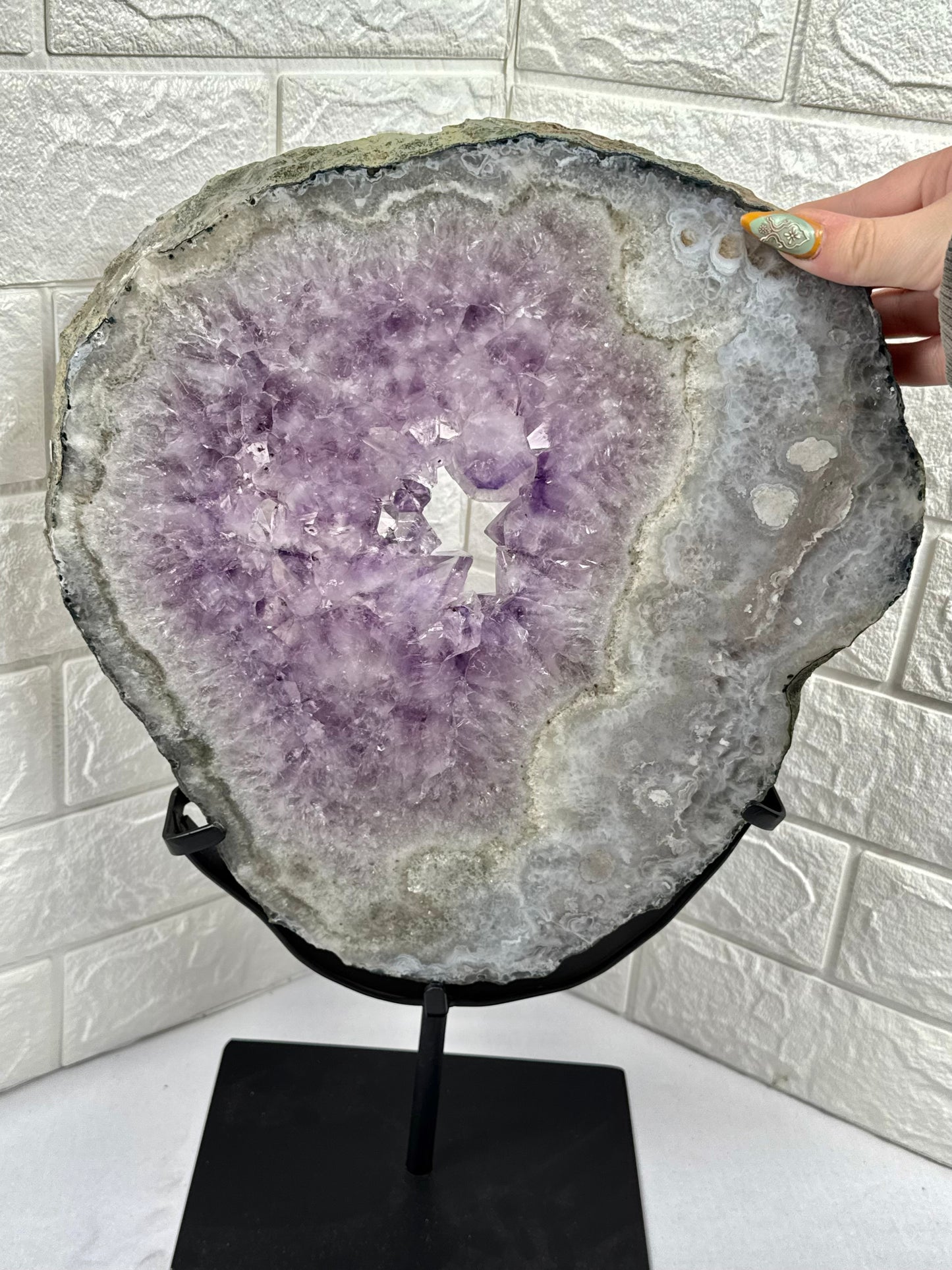 XXL purple amethyst slab on stand from Brazil