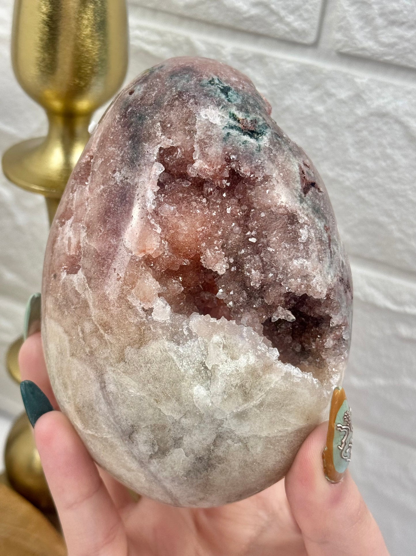 Large druzy pink amethyst egg from Brazil
