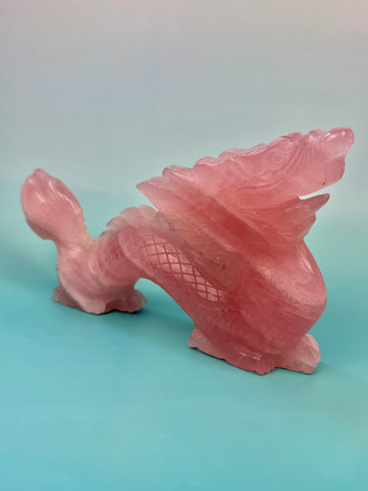 Incredible LG deep pink rose quartz dragon