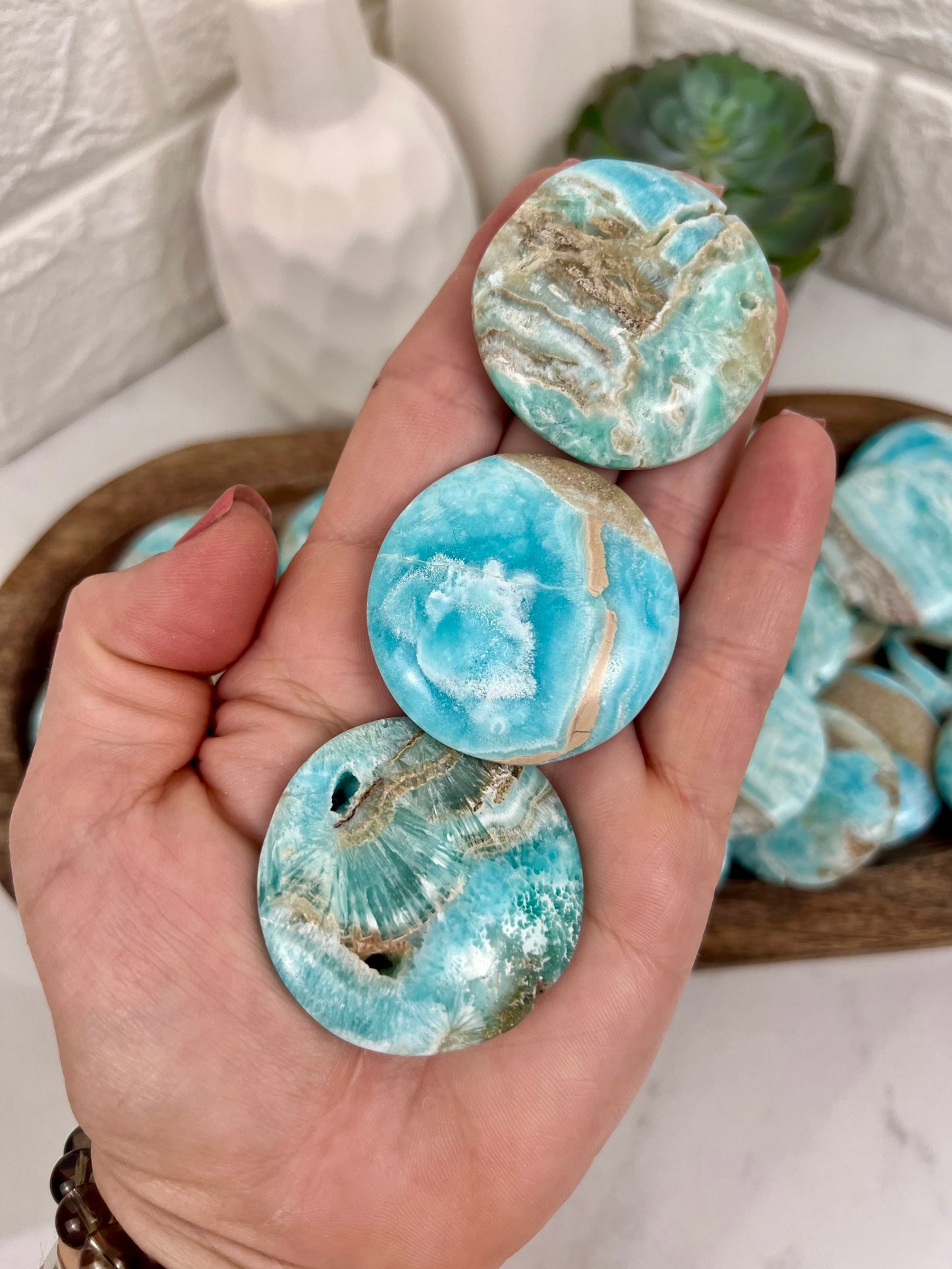 1 blue aragonite “cookie” flat stone