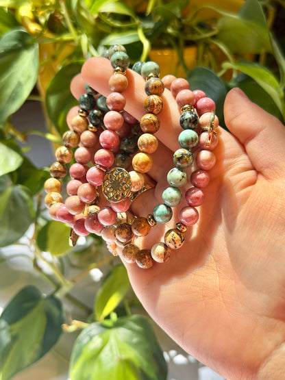 8MM Rhodonite x African Turquoise x Picture Jasper Tree of Life bracelet