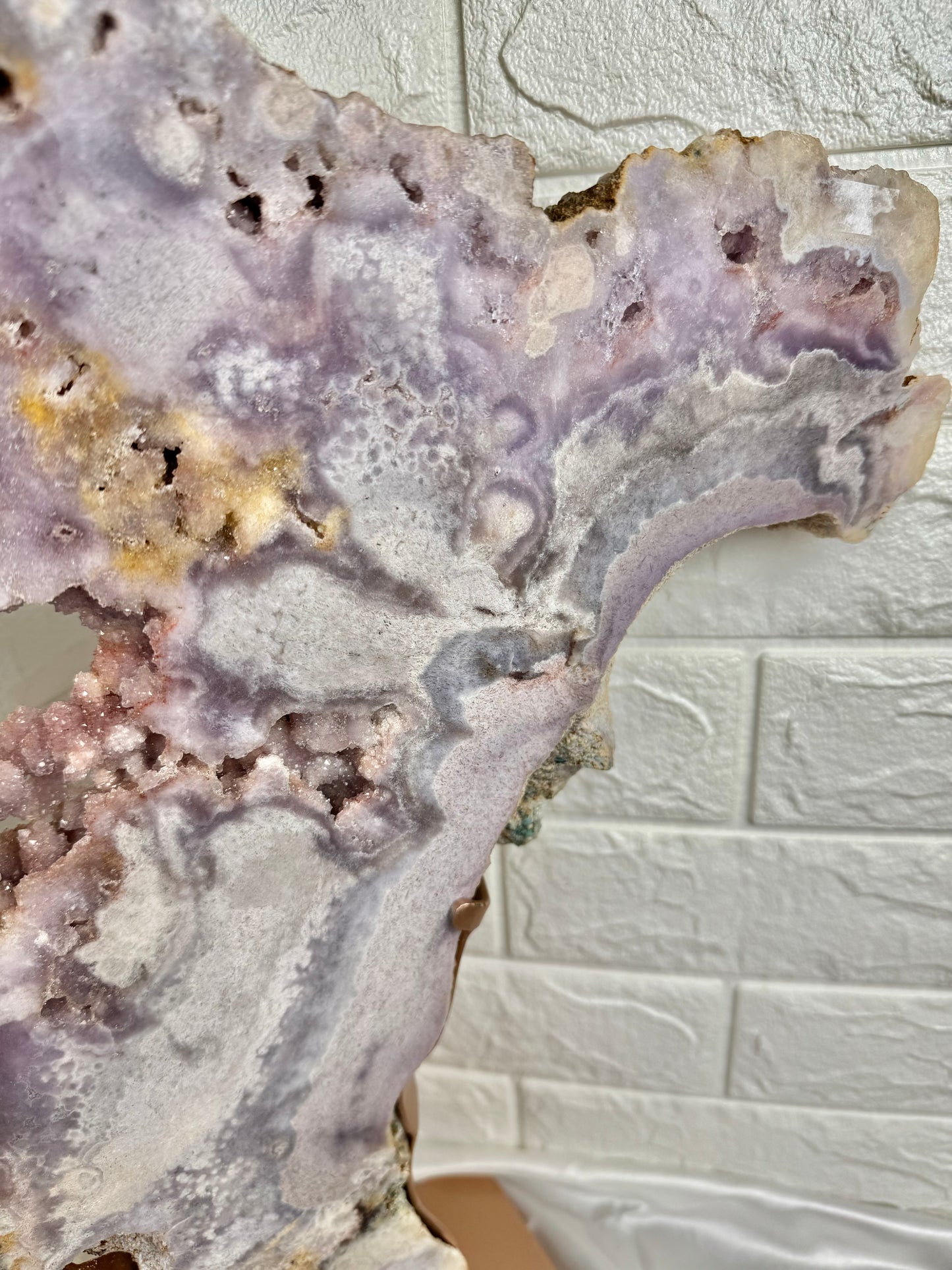 Absolutely massive XXL pink/purple amethyst slab with druzy from Brazil (comes with custom spinny rose gold stand)