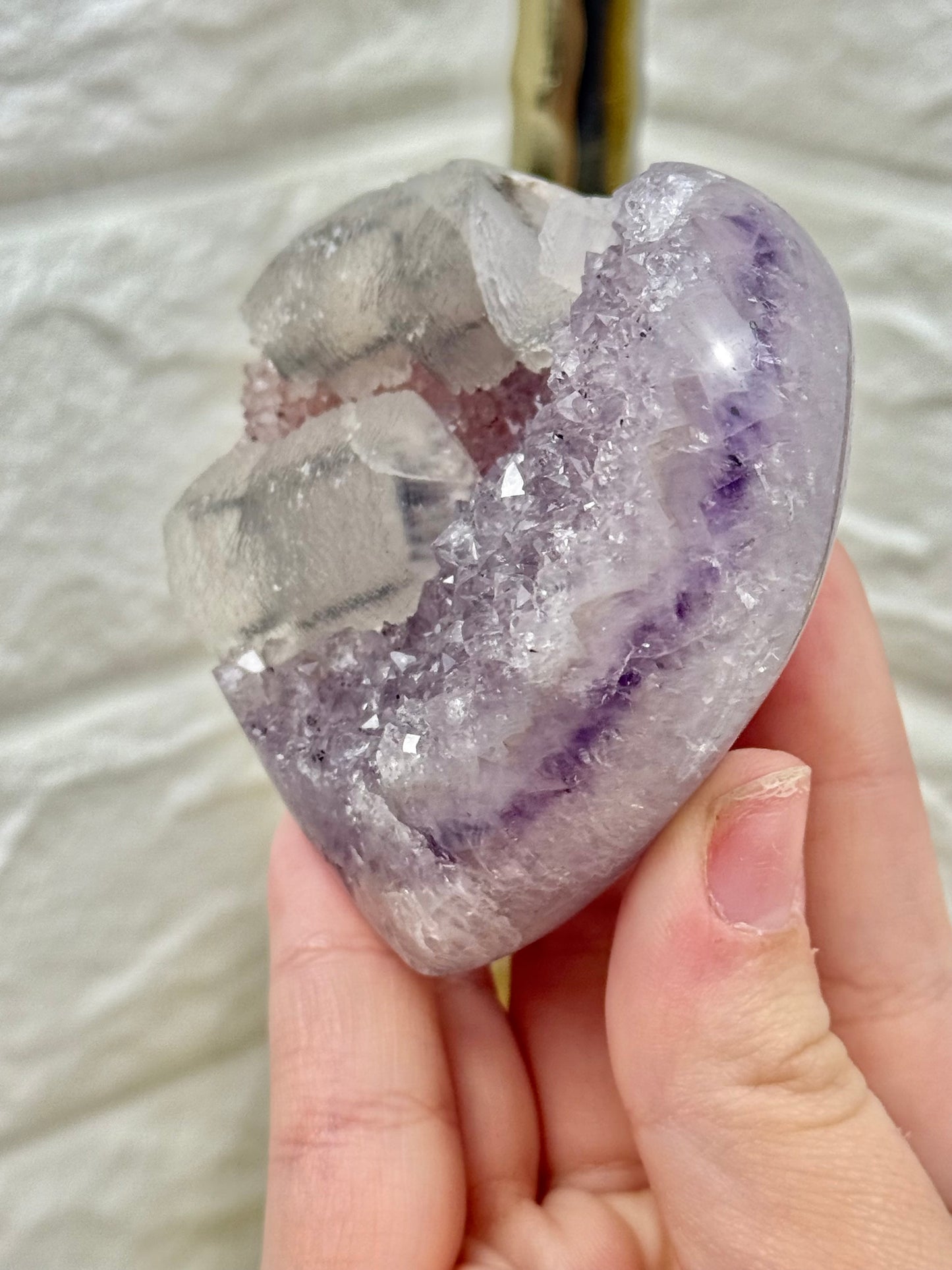 Incredible purple amethyst heart with calcite and hematite from Brazil