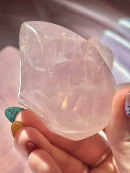 1 intuitive gemmy rose quartz flame from Madagascar