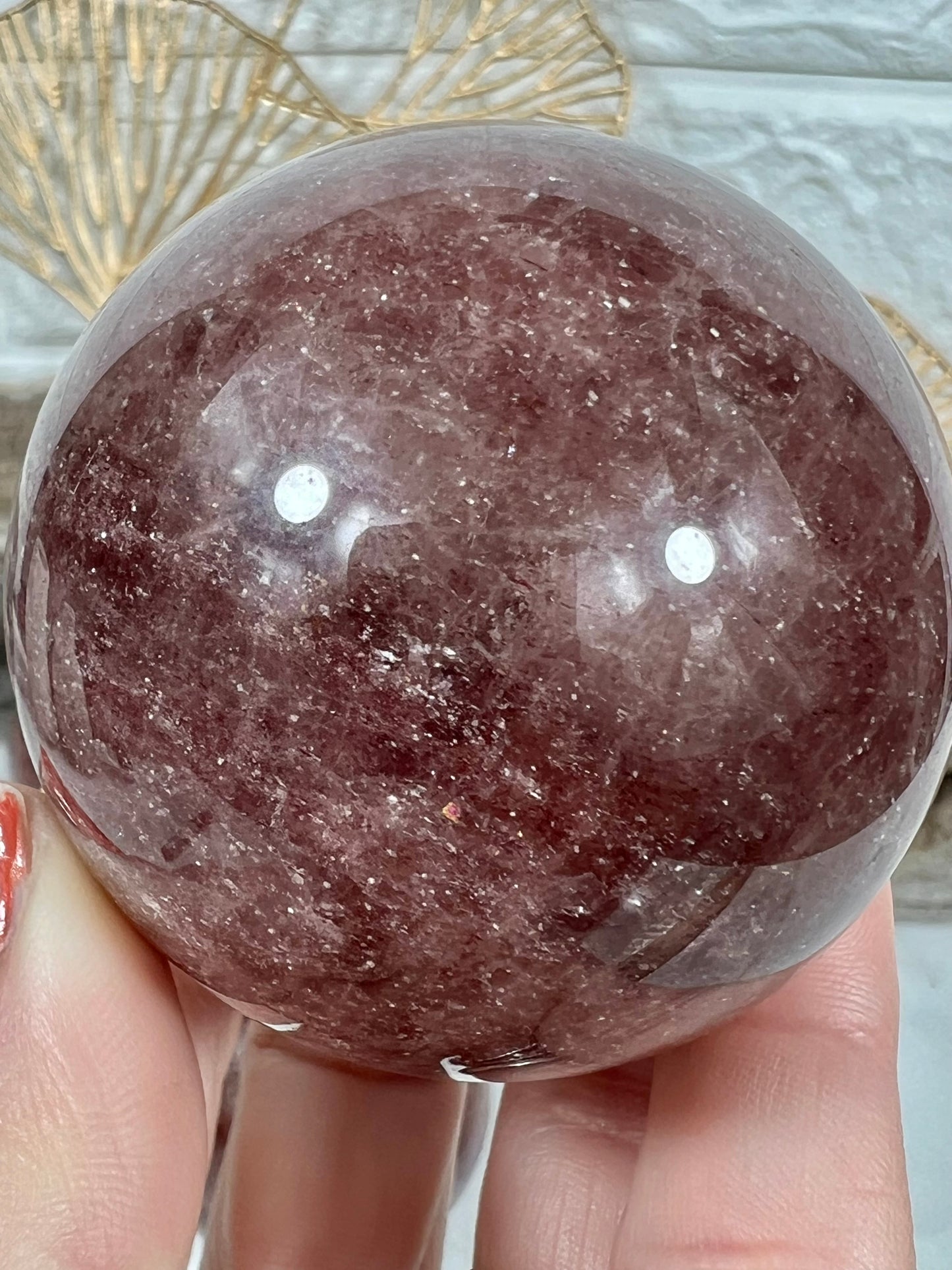 1 sparkly strawberry quartz sphere