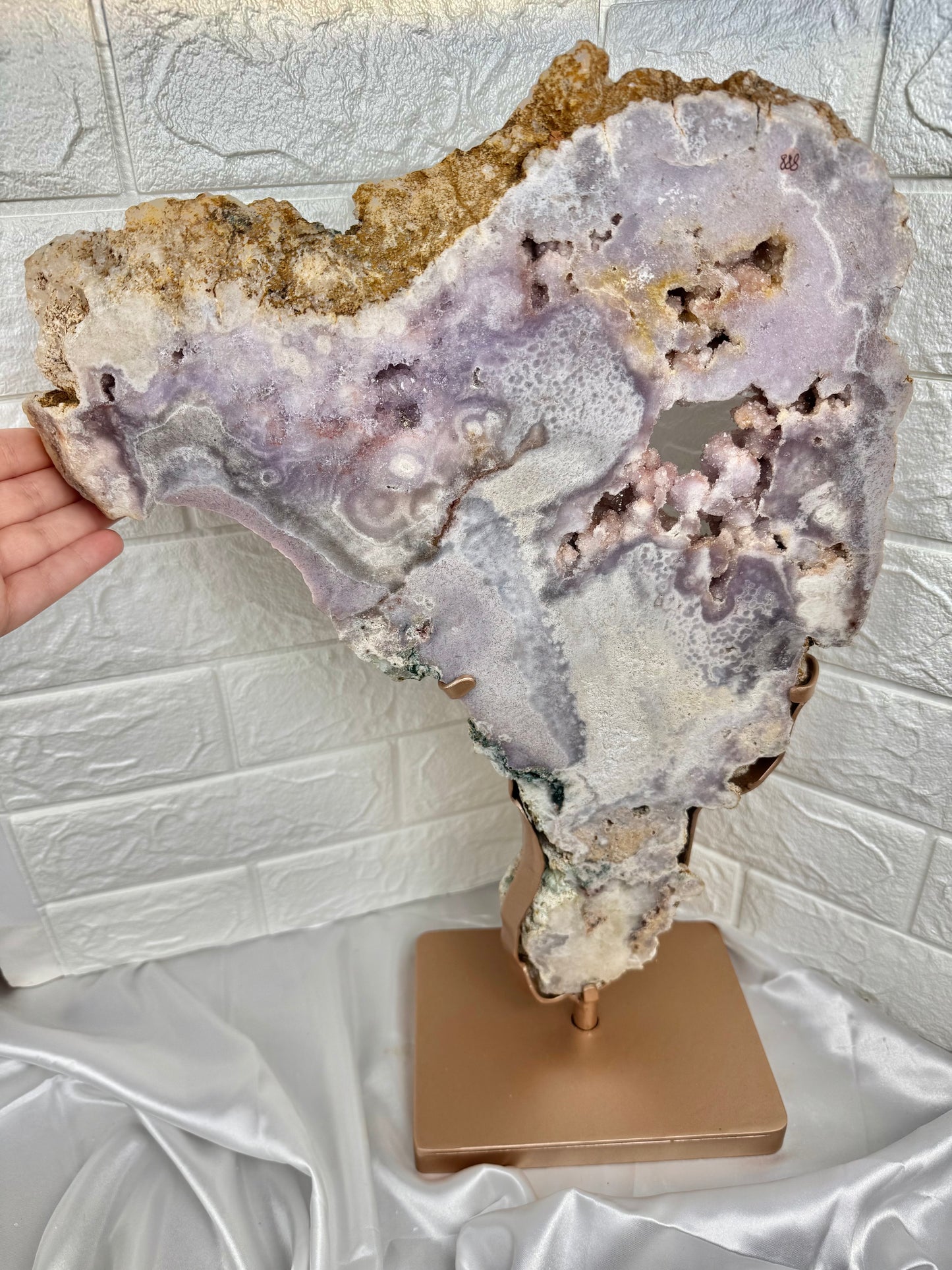 Absolutely massive XXL pink/purple amethyst slab with druzy from Brazil (comes with custom spinny rose gold stand)