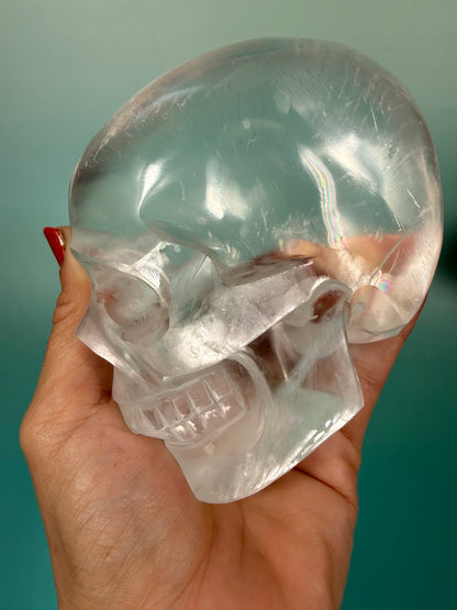 Beautiful satin spar skull carving Q