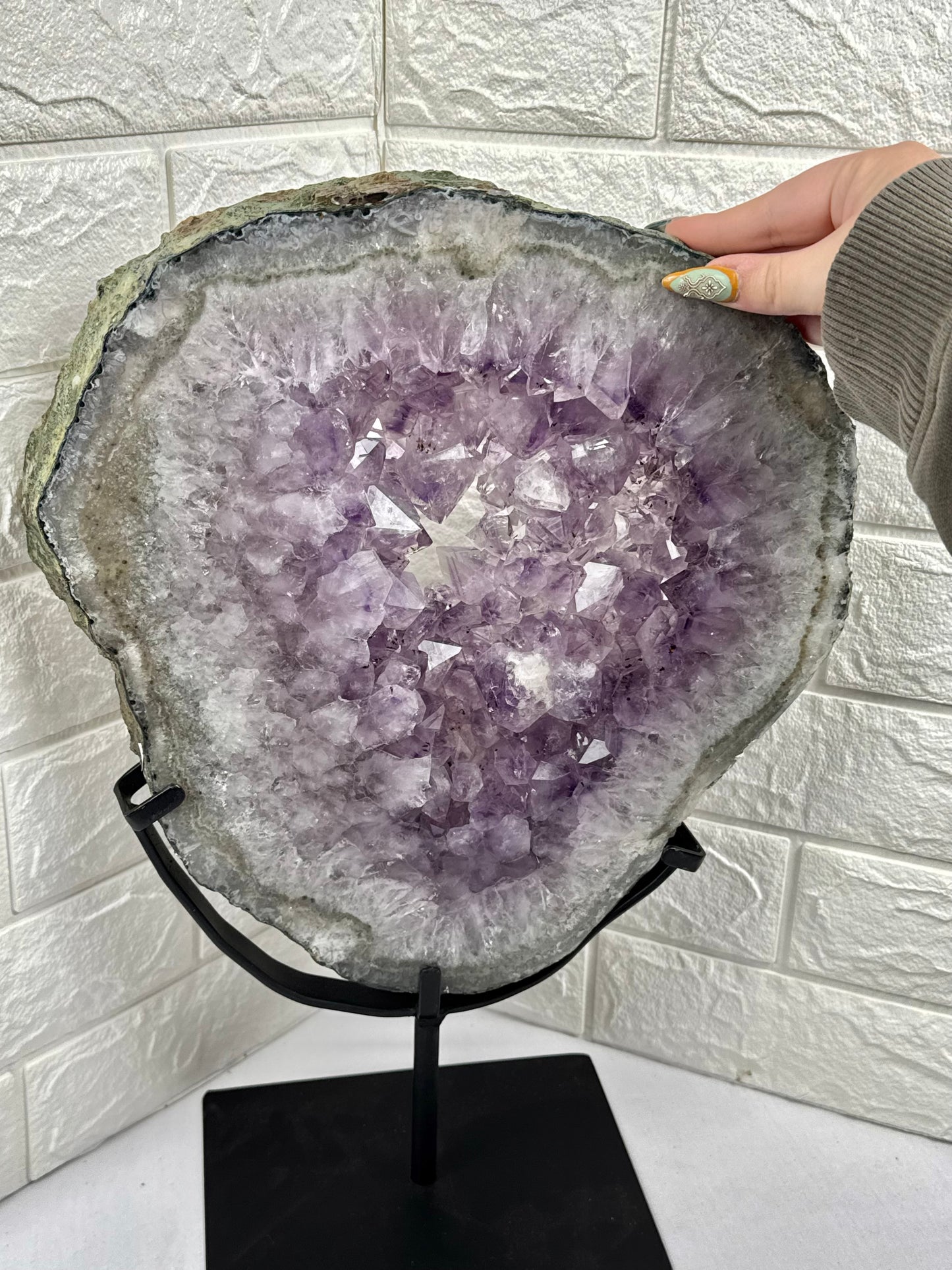 XXL purple amethyst slab on stand from Brazil