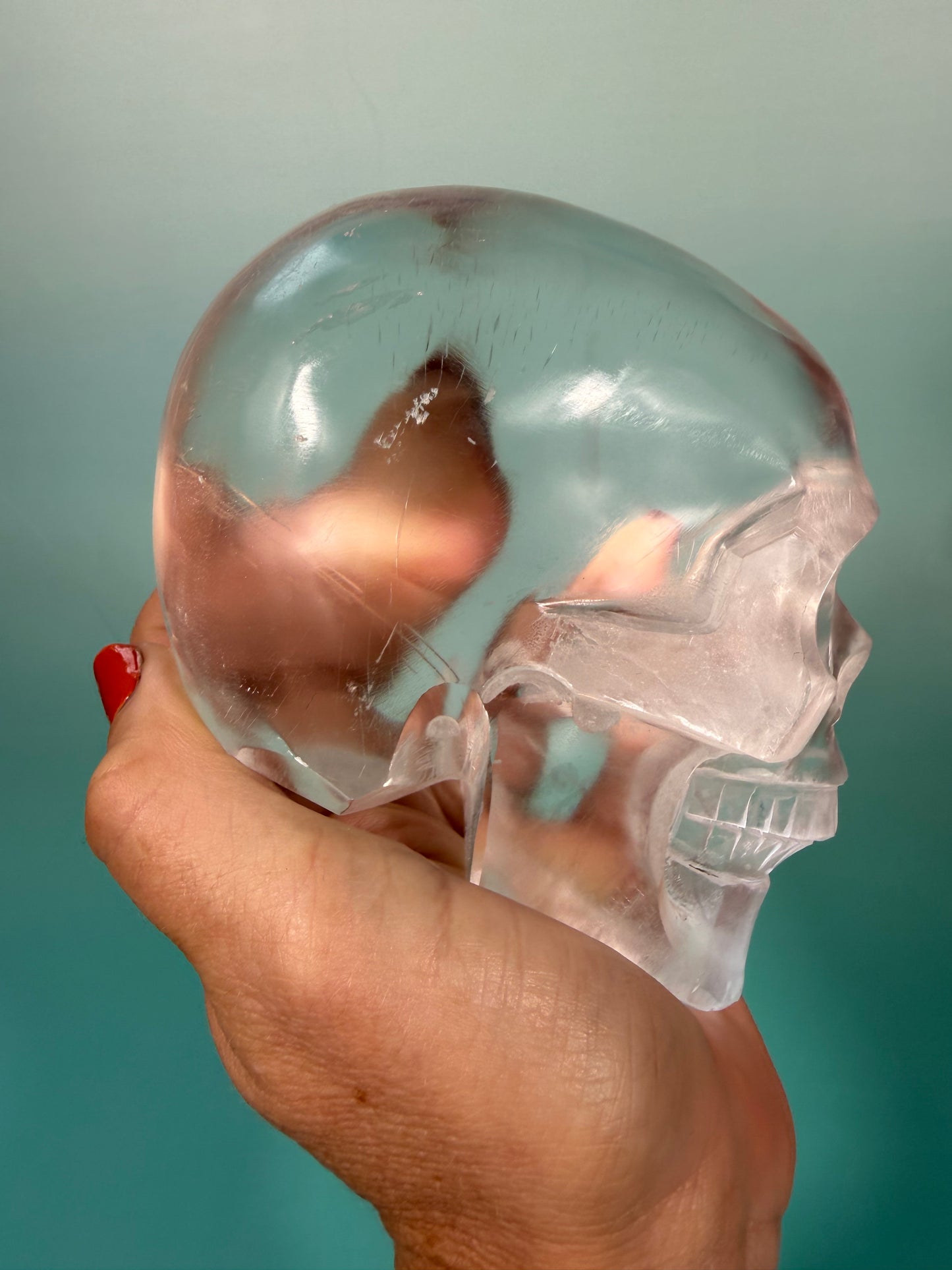 Amazing satin spar skull carving X