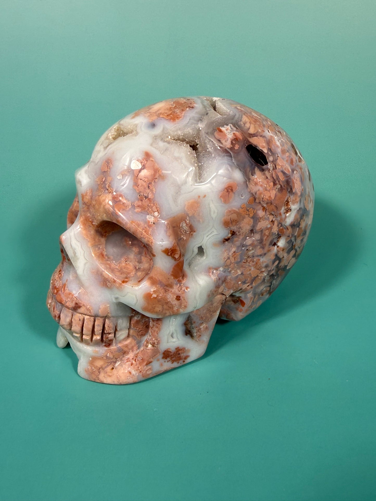 Insane druzy cotton candy agate skull