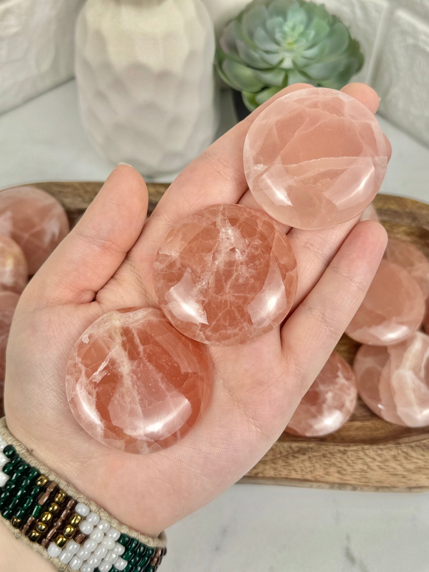 1 strawberry calcite “cookie” flat stone