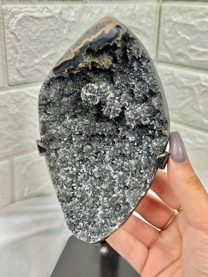 Incredible black amethyst on stand from Brazil