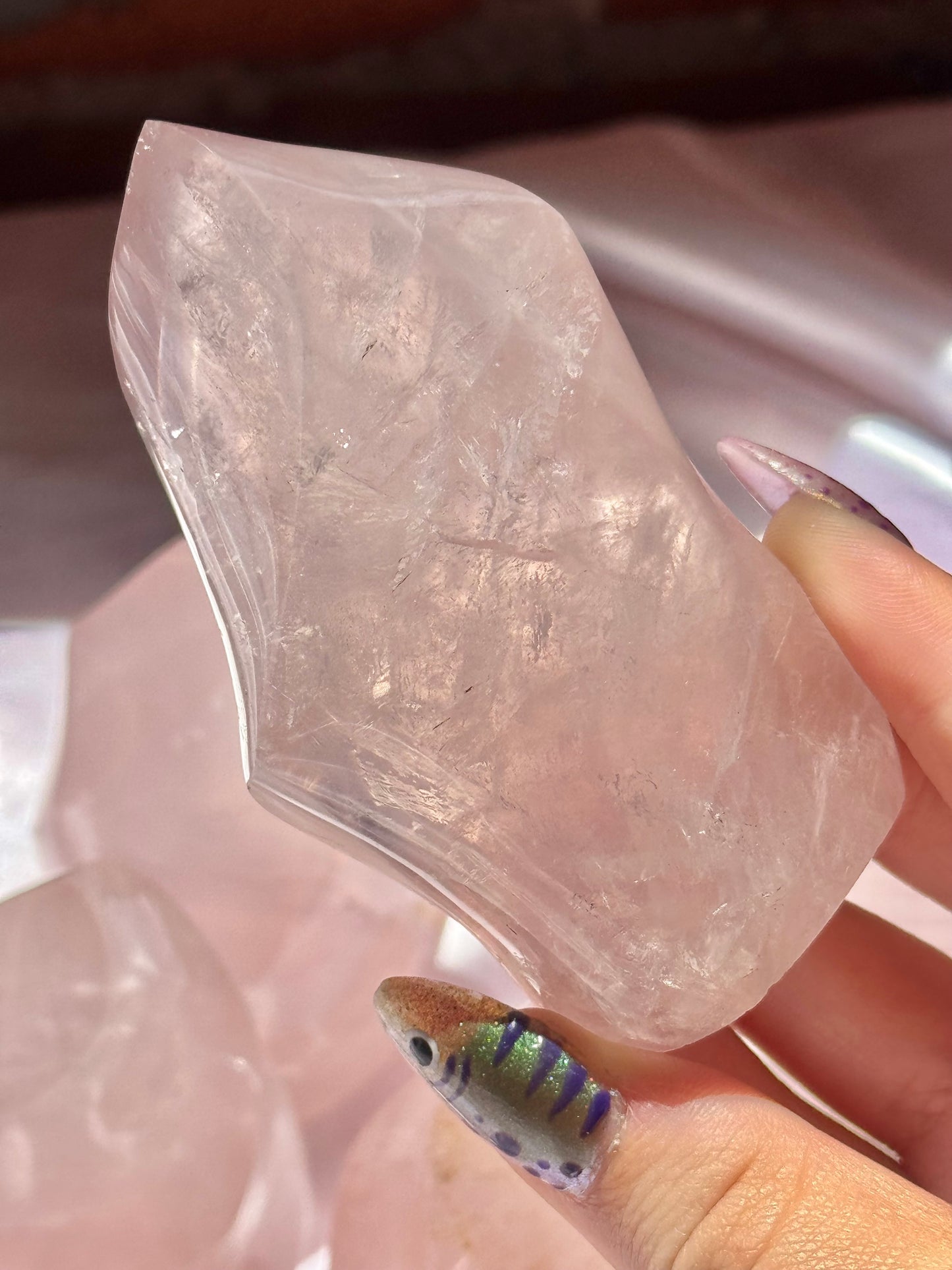 1 intuitive gemmy rose quartz flame from Madagascar