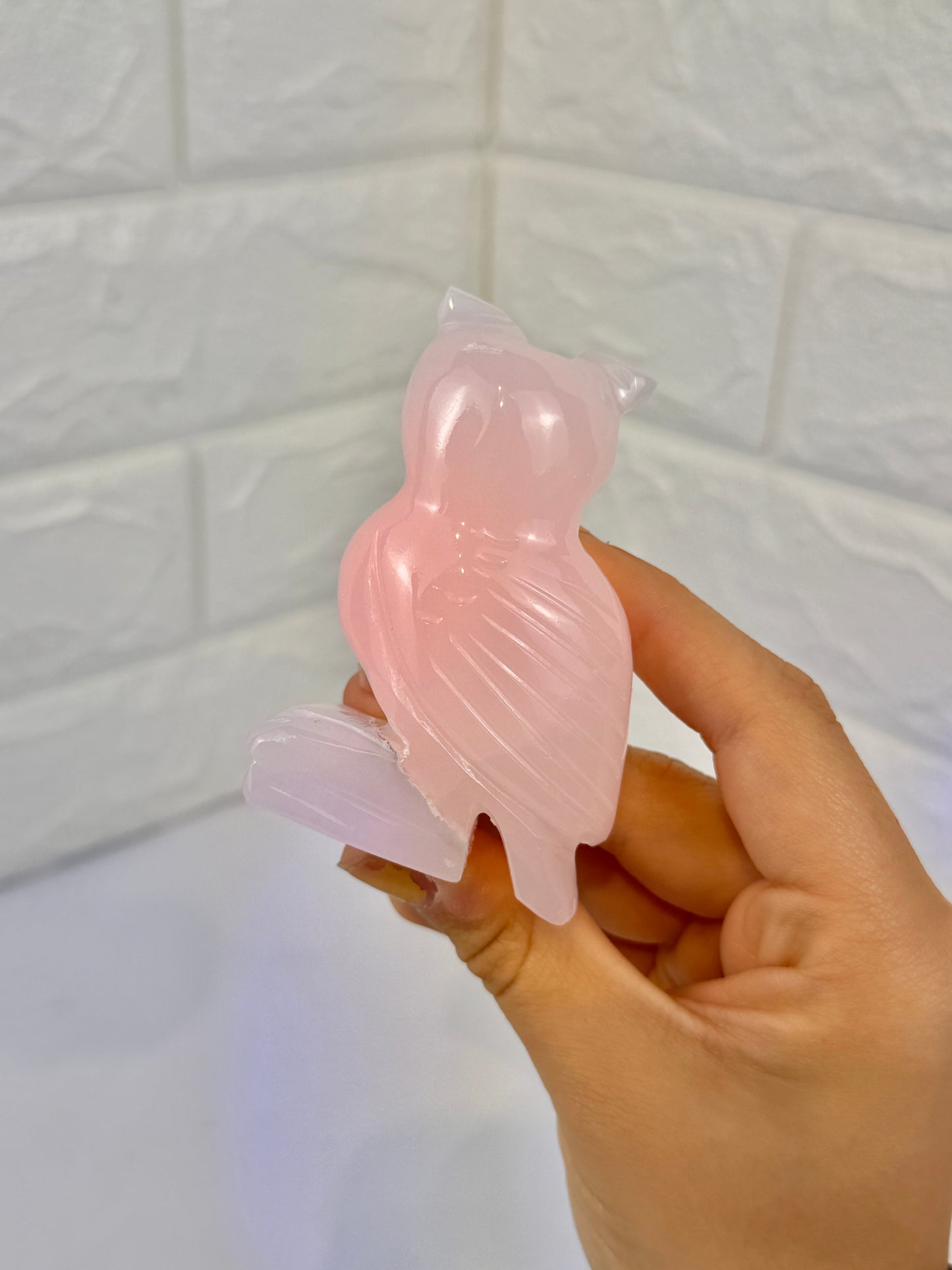Pink mangano calcite owl