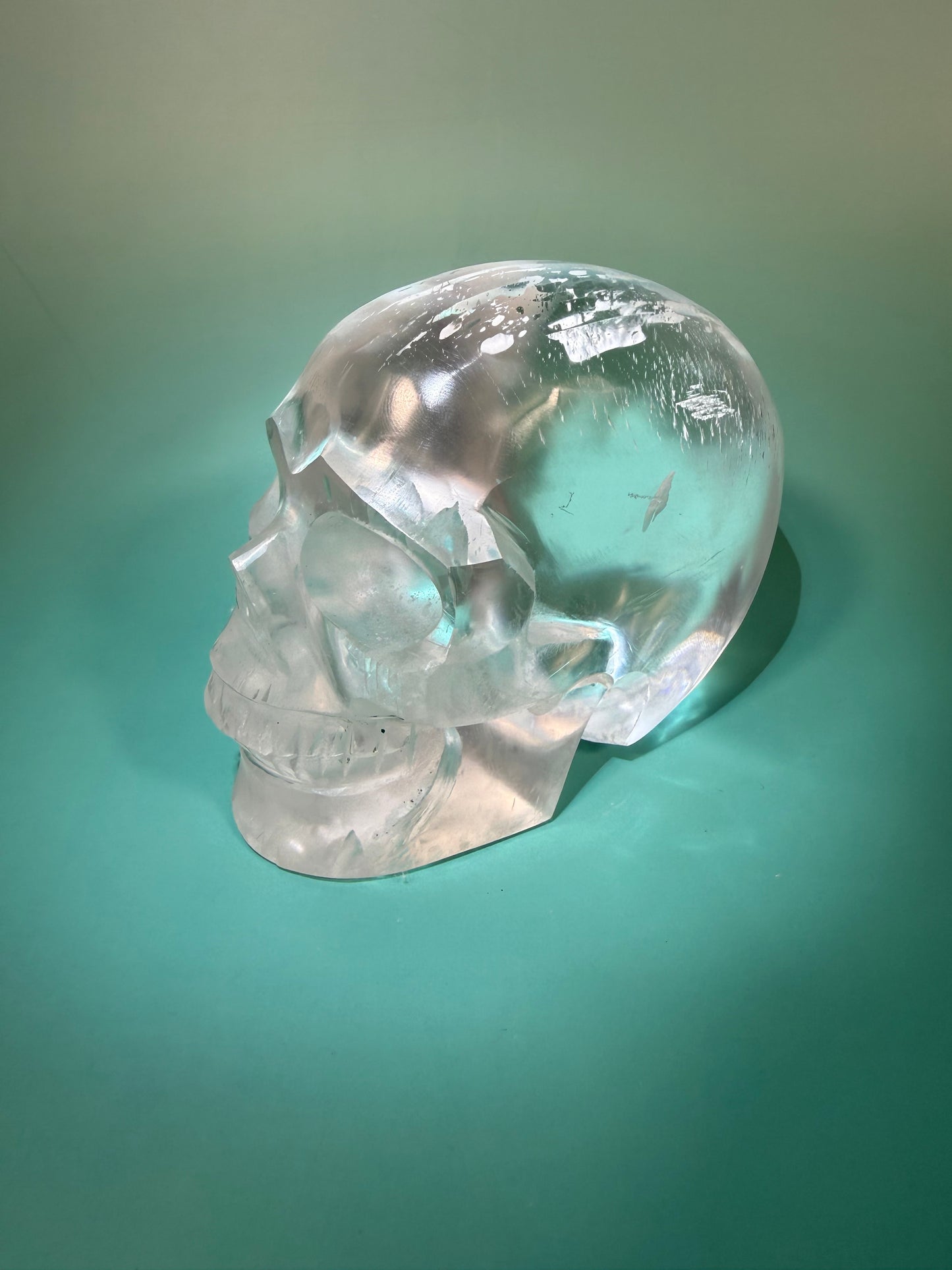 Amazing satin spar skull carving X