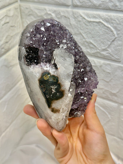 Insane purple Uruguay amethyst with calcite and goethite A