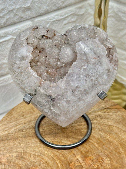 Gorgeous statement sugary quartz heart on stand from Brazil