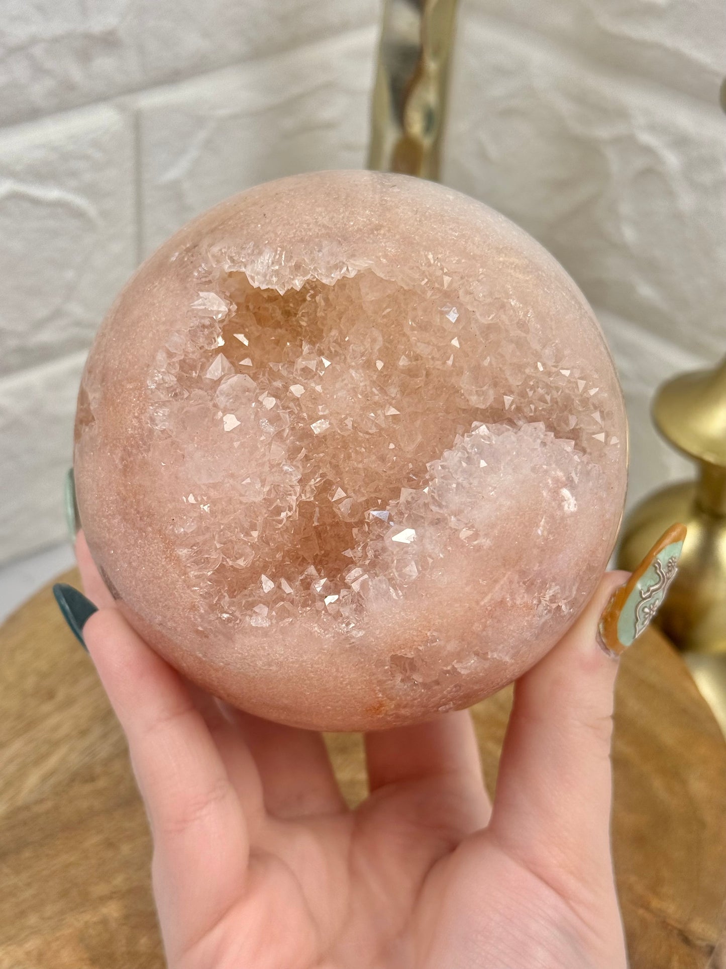 Stunning peachy pink amethyst sphere from Brazil