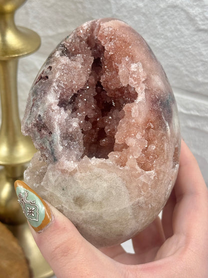 Large druzy pink amethyst egg from Brazil
