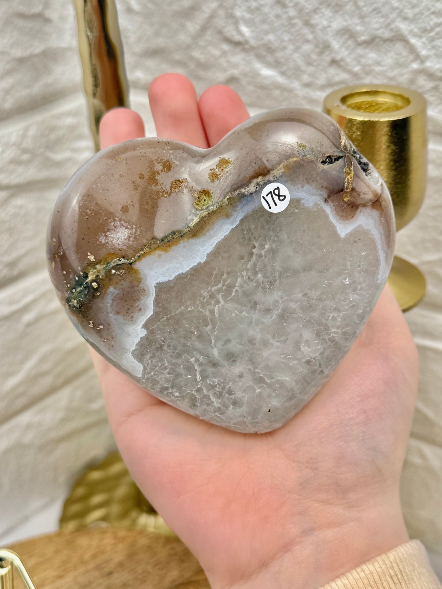 Stunning sugary green amethyst heart with quartz on stand from Brazil