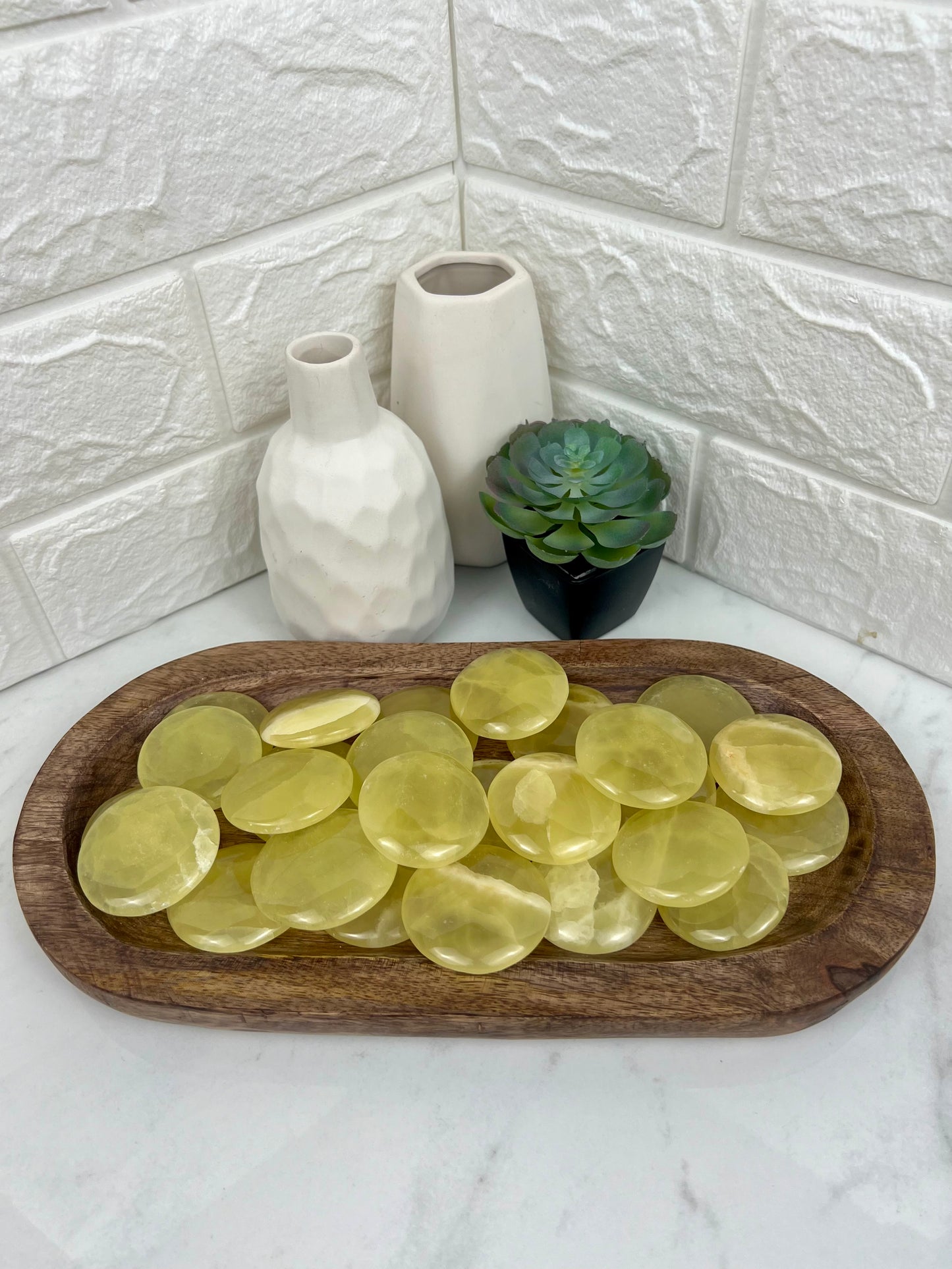 1 lemon calcite “cookie” flat stone