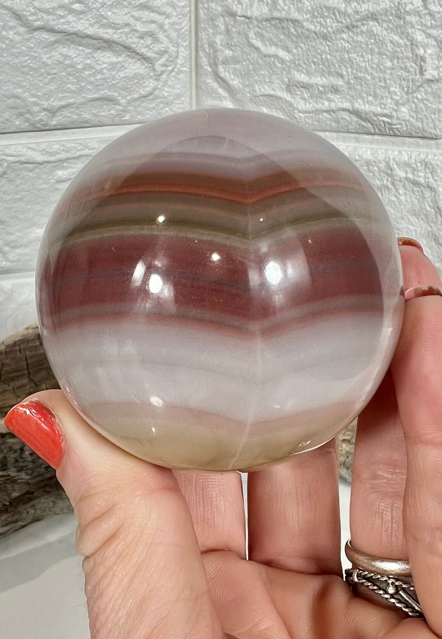 Beautiful pink banded calcite sphere A