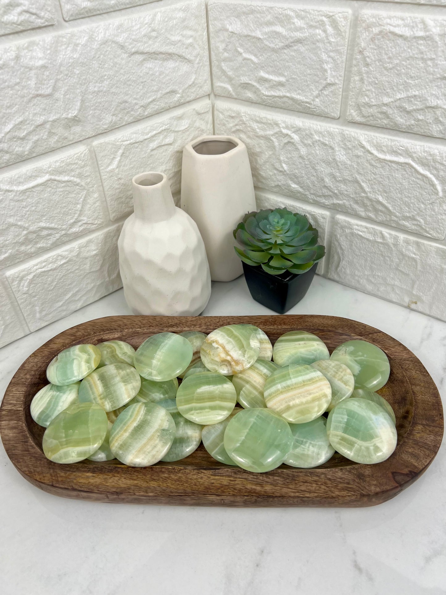 1 pistachio calcite “cookie” flat stone