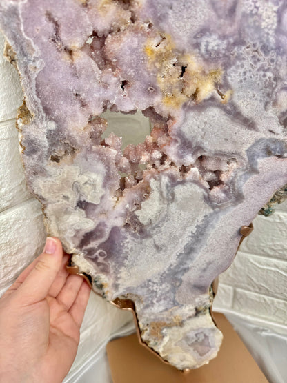 Absolutely massive XXL pink/purple amethyst slab with druzy from Brazil (comes with custom spinny rose gold stand)